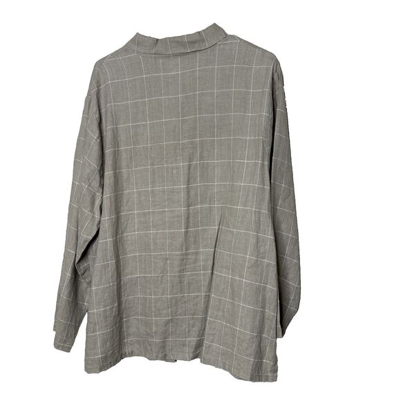 Hot Cotton Marc Ware 1X  100% Linen Shirt Top Tan Windowpane Check Lagenlook USA - Picture 4 of 7